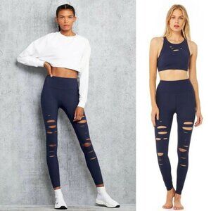 ALO YOGA Warrior High-Waist Ripped Legging Sz XXS Black